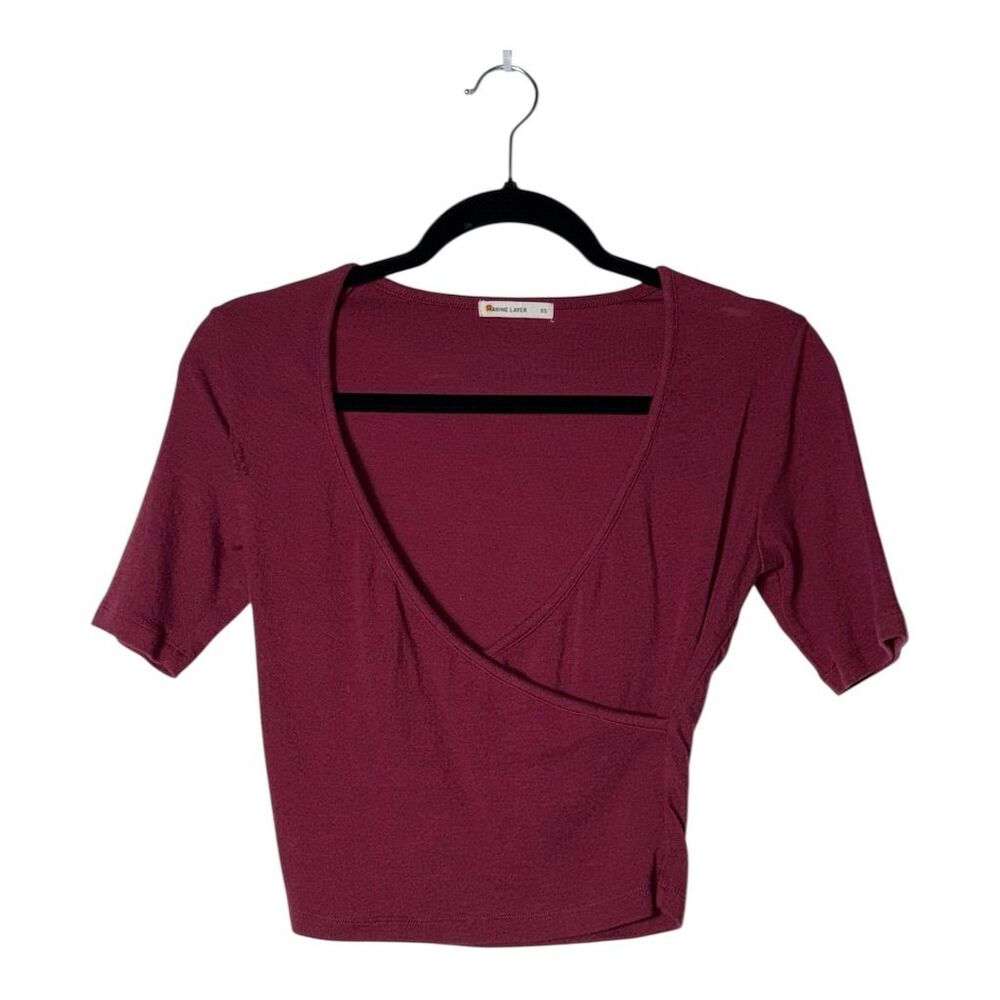 2038. Marine Layer Women's XS Red Cropped V-Neck Wrap Blouse Casual